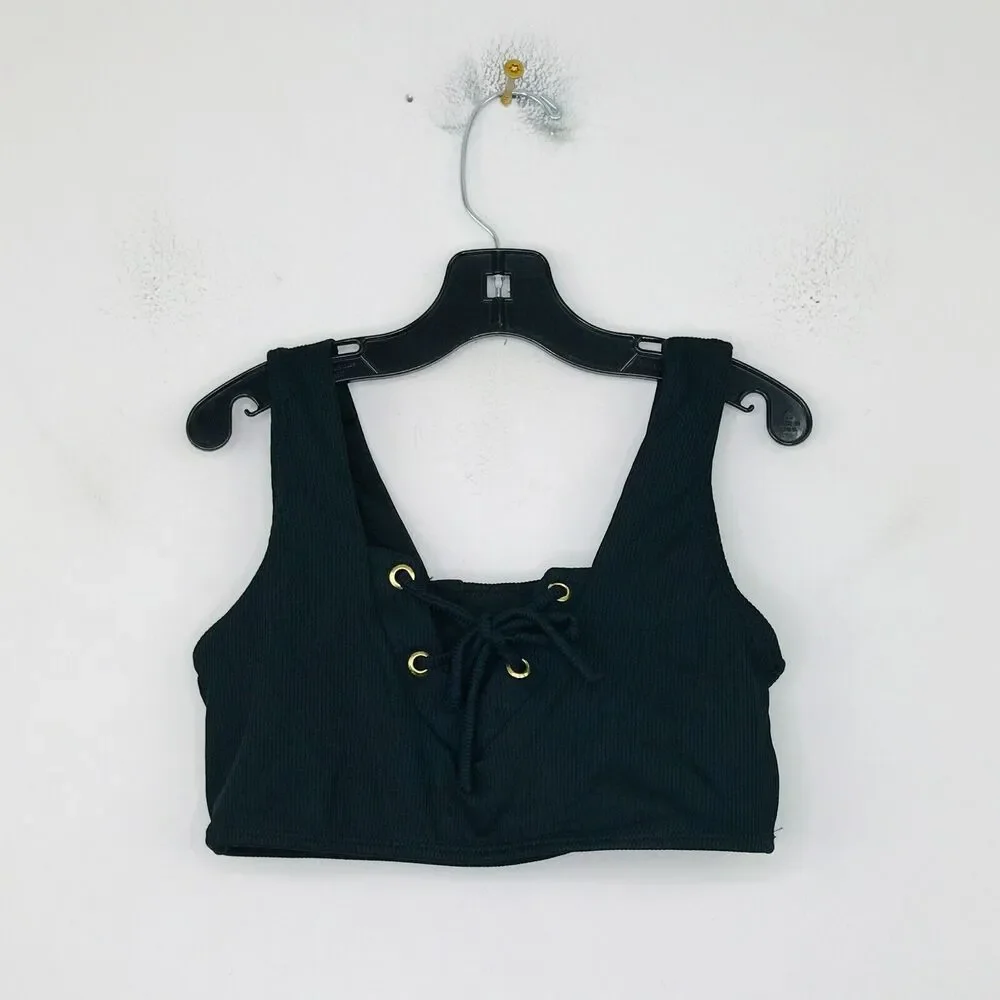 Little Peixoto Girl's 10 Swim Top Black Lace Up Ribbed Cami Lined Unpadded CD27